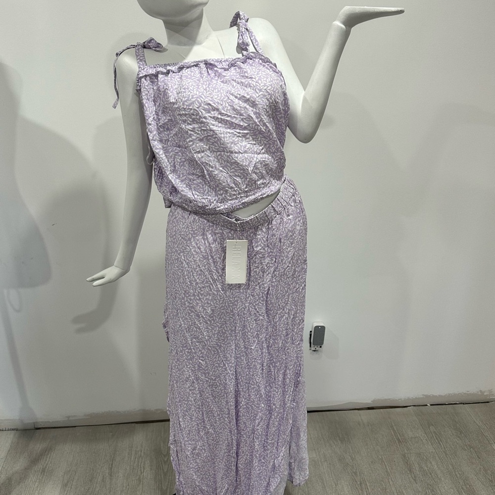 Lilac Tie-Shoulder Two piece Pant Set